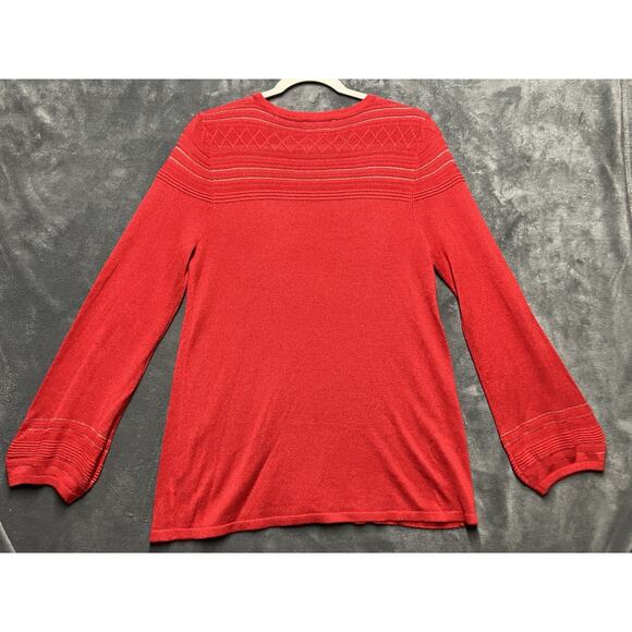 Liz Claiborne Sweater Woman’s L Red Sparkle Metallic Glam Christmas Holiday - Picture 8 of 8